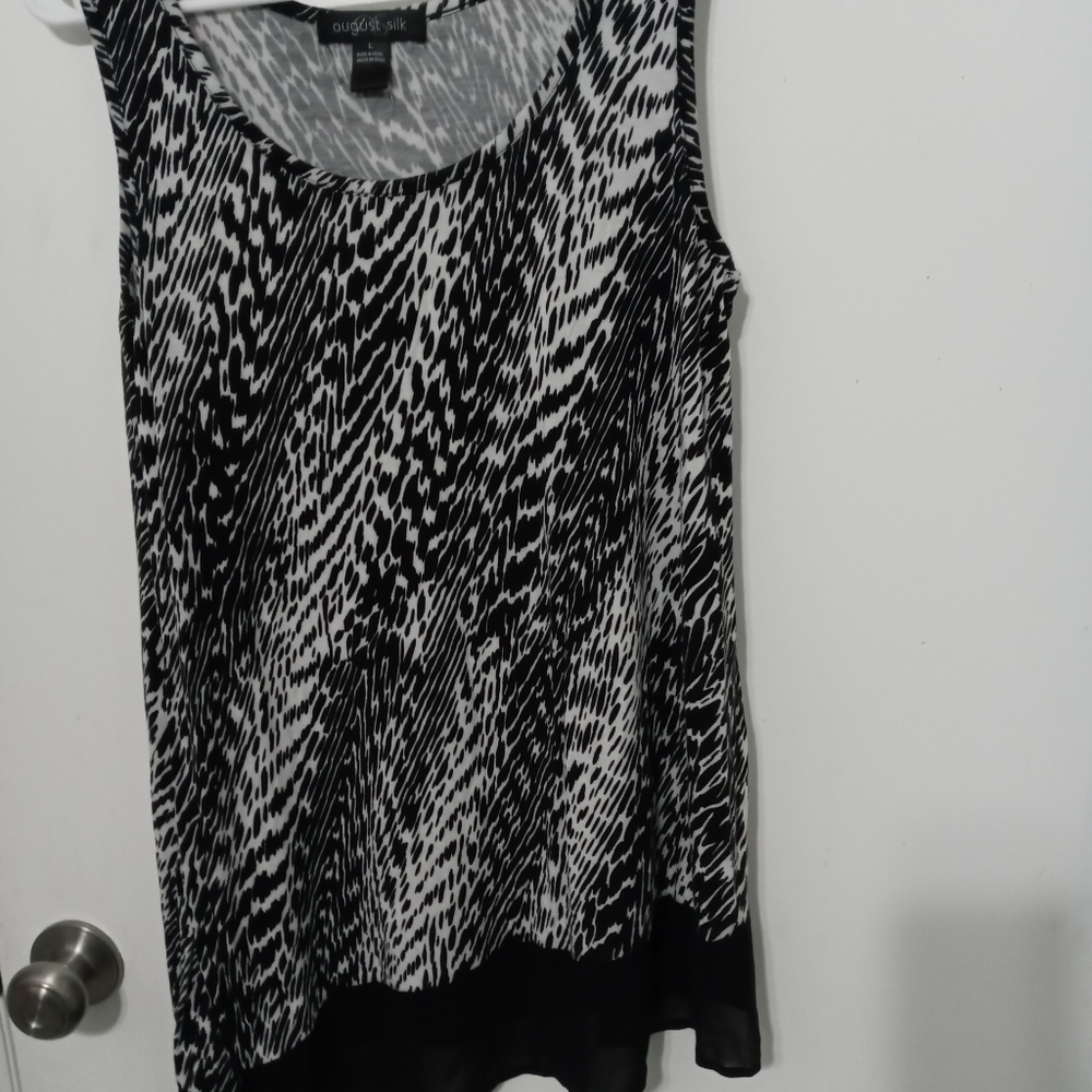 August Silk Asymmetrical Zebra Stripe Sleeveless Blouse